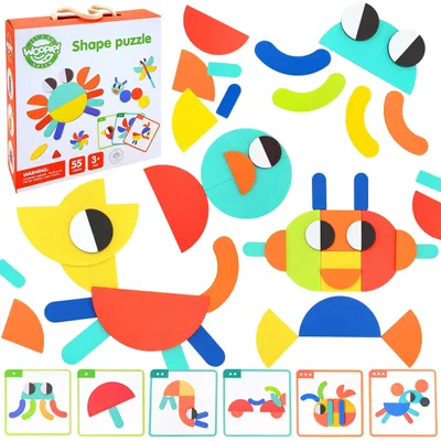 Produktbild von WOOPIE GREEN Montessori-Holzpuzzle mit 40 Nachbildungsmotiven, 55 Teile,