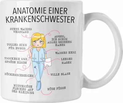 Produktbild von Trendation - Anatomie Krankenschwester Tasse Geschenk Lustige Geschenkidee Beste Krankenschwester Krankenhaus Ausbildung  (Weiß)