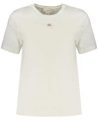 Image de T-shirt élégant à manches courtes pour femme - Blanc, col rond et application