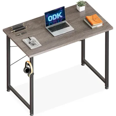 Produktbild von Kleiner Schreibtisch 80x40cm Computertisch mit Kopfhörerhalter und Aufbewahrungstasche Grau