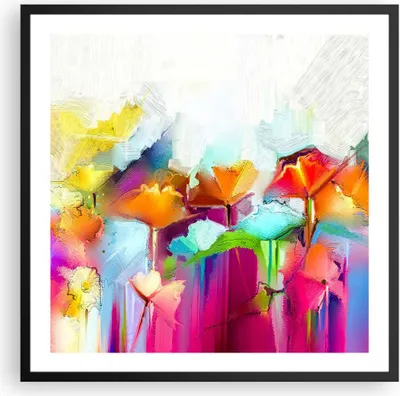 Produktbild von Gerahmtes Poster - Schwarzer Rahmen - Blumen Wiese Sommer - 60x60 cm - Wand Bild - Wanddeko - Wandbilder - Kunstposter - Wandposter - Bilderrahmen - Bilder - Kunstdruck - Wandbild - P2BAC60x60-4095