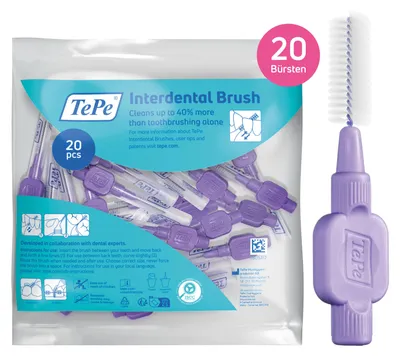 Produktbild von 20-Pack TePe Interdentalbürsten Extra Soft Lila, ISO-Größe: 6, 2,0mm, inkl. Schutzkappen