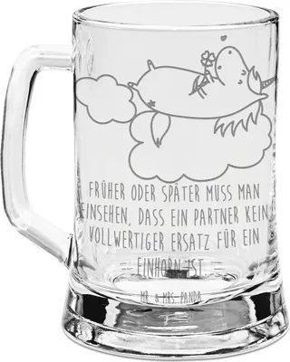 Produktbild von Mr. & Mrs. Panda Krug Einhorn Verliebt - Transparent - Geschenk, Bierkrug Mit Gravur, Glaskrug, Liebesbeweis, Einhörner, Unicorn, Liebe, Seidel, Humpen, Freundin