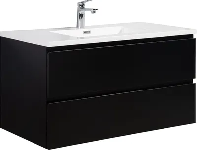 Produktbild von Badplaats Badmöbel Set mit Waschbecken und Unterschrank Angela 100 x 48 cm Schwarz Matt - Waschbeckenunterschrank mit Soft-Close und Waschbecken, Vorgemontiert