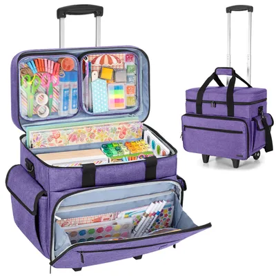 Rollende Basteltasche mit Rädern, 44,5x23x34,5 cm, lila