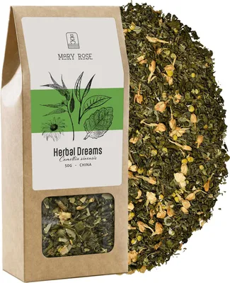 Produktbild von Mary Rose - Grüner Tee Herbal Dreams Gunpowder, Melisse, Kamille, Jasmin 50g - Harmonische Kräutermischung - Entspannend, Erfrischend, Zart - China