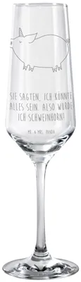Produktbild von Mr. & Mrs. Panda Sektkelch Einhorn Schwein - Transparent - Geschenk, Englisch, Sektflöte, Einhörner, Glas, Party, Trinkglas, Sektglas graviert, Champagnerglas, Unicorn