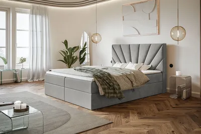 Produktbild von Boxspringbett DENVER mit 2 Bettkästen, Polsterbett Maße: 160x200, Farbe: Grau, Velourstoff, Doppelbett mit Bonell-Matratze