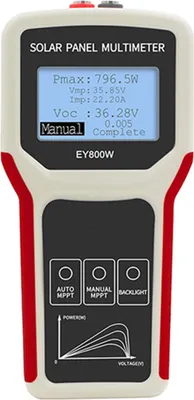 Zdjęcie produktu dla Naroote Tester paneli słonecznych, miernik energii słonecznej - ręczny przenośny multimetr zasilania fotowoltaicznego z testerem MPPT Cyfrowy wyświetlacz LCD z podświetlanym ekranem Multimetr PV (EY800W)