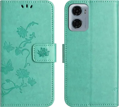 Produktbild von Motorola Moto G05 / E15 Hülle - Coverup Blumen & Schmetterlinge Klapphülle - Mintgrün