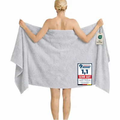 Produktbild von Komfortec Badetuch 100x200 cm aus 100% Baumwolle, Saunatuch XXL, Weich, Groß, Frottee, Schnelltrocknend, Silber
