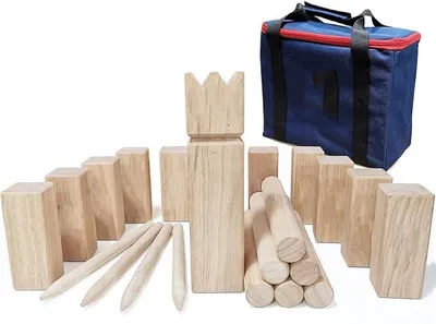 Imagen del producto de Kit de Kubb, juego vikingo, fabricado en madera de caucho, con bolsa de transporte