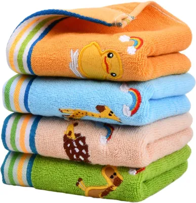 Produktbild von Kindertuchset 4 Stück, Cartoon Print, 100% Baumwolle, Superweiche Waschlappen, für Babys und Kinder