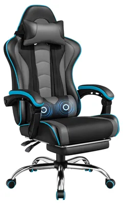 Produktbild von Gaming-Stuhl Gamingstuhl Bürostuhl - Massagefunktion - Fußstütze - Belastbar bis 136 kg - Schwarz und Grau