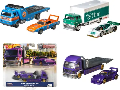 Produktbild von Hot Wheels Premium Team Transport 2-Pack Assortment, Fahrzeug, 14 Jahr(e), Kunststoff, Metall, Gemischte Farben