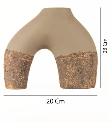Image de Pot décoratif en céramique beige L 20 x H 23 cm - peint à la main