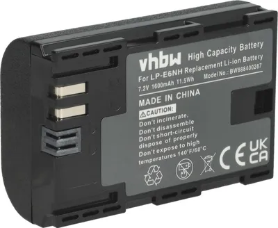 Produktbild von vhbw Akku Ersatz für Canon LP-E6, LP-E6NH für Kamera (1600 mAh, 7,2 V, Li-Ion)