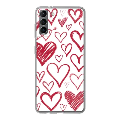 Produktbild von MuchoWow® Handyhülle Schutzhülle Hülle für Samsung Galaxy S21 Plus Eine Illustration mit mehreren Herzen auf weißem Hintergrund Silikon Softcase Handy Hülle - Handy-Tasche