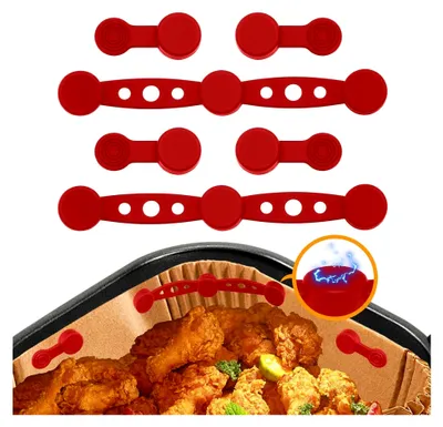 Produktbild von 2er Set Magnetische Silikonschnallen für Heißluftfritteusen: Befestigungsschnalle für Backpapier zum Fixieren von Papiereinlagen, Zubehör für Luftfritteusen zur Vermeidung von Papierverbrennung (Rot)