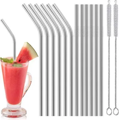 Produktbild von XL-Metall-Ruten 215mm 6mm 6 gerade Ruten + 6 gebogene Ruten + 2 Reinigungborsten herstellbare Metall-Ruten für Cocktails, Getränke, Eiscreme, Tee, Milchshakes, Kaffee