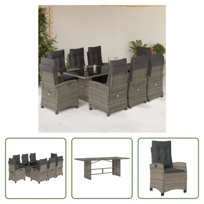 Produktbild von The Living Store 9-tlg. Garten-Essgruppe mit Kissen Grau Poly Rattan