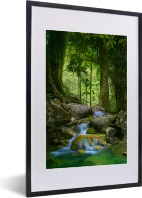 Produktbild von MuchoWow® Gerahmtes Poster Dschungel - Steine - Wasser - Natur - Pflanzen 40x60 cm - Poster mit Schwarzem Bilderrahmen Wandposter Rahmen Foto Bilder - Poster in Rahmen