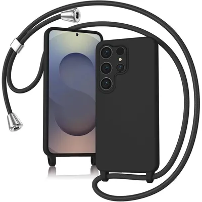 Image de Coque de protection pour Samsung Galaxy S25 Ultra, en silicone, antichoc, avec bandoulière, noire