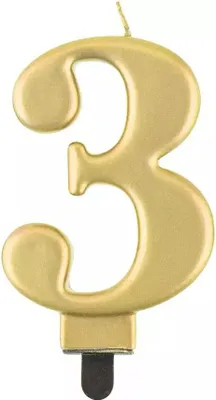 Obrázek produktu pro Narozeninová svíčka na dort - 3 - metalická zlatá - 8 cm