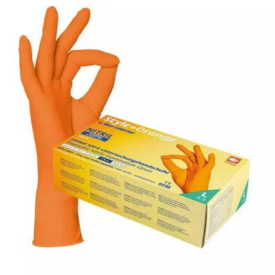 Produktbild von Nitrilhandschuhe, orange, Größe M, puderfrei, Style orange by Med-Comfort
