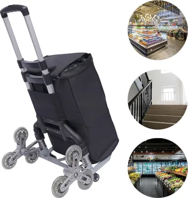 Immagine prodotto di Carrello saliscale portatile pieghevole, alta capacità di carico, maniglia regolabile in altezza, nero