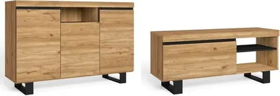 Produktbild von Natürliches Esszimmer-Set, Beistellmöbel, Sideboard, TV-Schränke, 120 cm, Eiche schwarz Nordic
