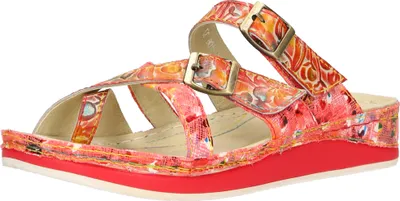 Image de Laura Vita Femme Mule Boucle Séparateur d'orteils Fleurs multicolore tendance Brcuelo 106, Taille:37 EU, Couleur:Rouge