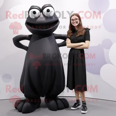 Produktbild von Schwarzer REDBROKOLY Frosch Maskottchen kostüm gekleidet in ein Maxikleid und Smartwatches