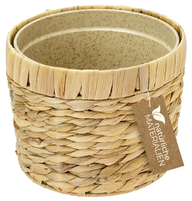 HMF 37280-19CM Nachhaltiger Blumentopf rund geflochten aus nachwachsenden Rohstoffen 19 cm Durchmesser