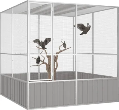 Image de vidaXL Cage à oiseaux Gris 213,5x217,5x211,5 cm Acier galvanisé