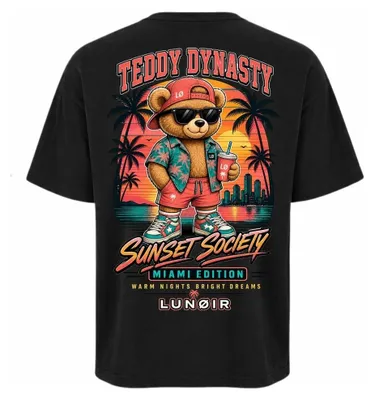 Produktbild von Damen Oversize T-Shirt Schwarz L – Bedrucktes Shirt mit Bären Motiv aus Baumwolle – LUNØIR ©