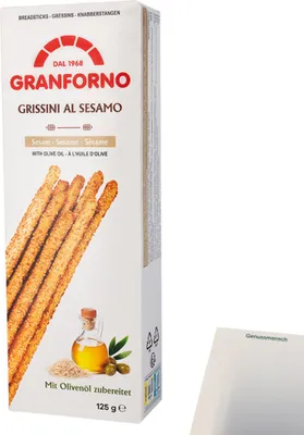 Produktbild von Knusprige Grissini mit Sesam (125g Packung) + usy Block