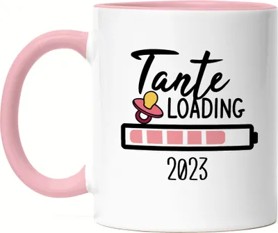 Produktbild von Tante Loading 2023 Tasse Rosa für werdende Tanten zur Geburt Babynews Nichte Neffe Ich werde Tante Geschenk