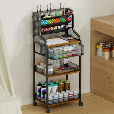 Obrázok produktu pre Vysoký, 7-poschodový vozík na kolieskach so zásuvkou, výška 101,6 cm, farby: čierna