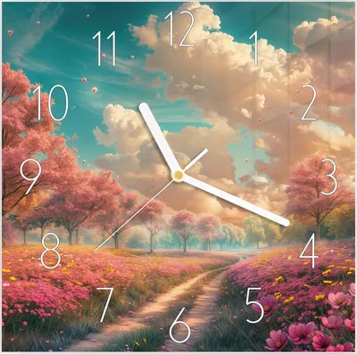 Produktbild von Wanduhr aus Glas mit Motiv Blühender Weg- 30 x 30 cm - inkl. Aufhängesystem