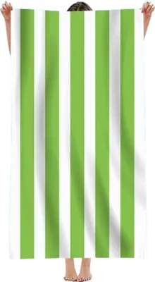 Produktbild von 2er-Pack gestreiftes großes Strandtuch-Set, Poolhandtuch, Badetuch (Grün, 75 x 150 cm) – weich, schnelltrocknend, leicht