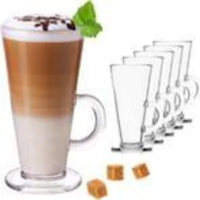 Produktbild von PLATINUX Kaffeegläser mit Henkel 270ml Set 6-Teilig aus Glas Teegläser Eiskaffeeglas Latte Macchiato Caffe Latte Gläser