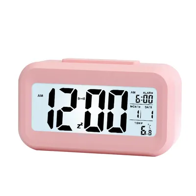 Imagen del producto de Despertador electrónico inteligente recargable, con indicador de temperatura, pantalla luminosa y silenciosa, color rosa