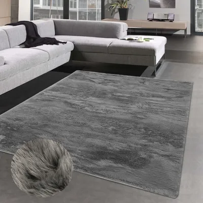 Produktbild von Schön weicher Teppich Hasenfell-Optik - waschbar - in anthrazit Größe - 140 x 200 cm