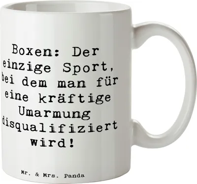 Produktbild von Mr. & Mrs. Panda Kaffeetasse Spruch Boxen Umarmung - Weiß - Geschenk, Ring, Sportler, Trainer, Bedruckte Tasse, Kampfsport, Kraft, Boxhandschuhe, Teebecher, Geschenke
