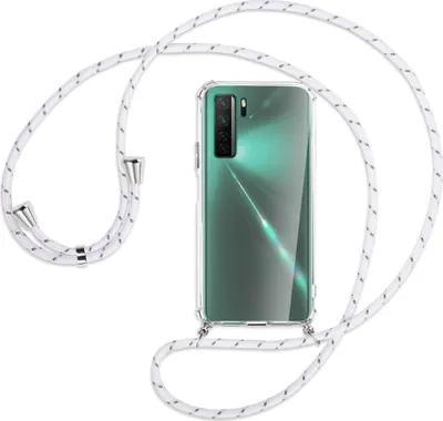 Produktbild von Handykette Backcover-Schutzhülle mit Band (Metall silberfarben) für Huawei P40 lite 5G - weiß/grau