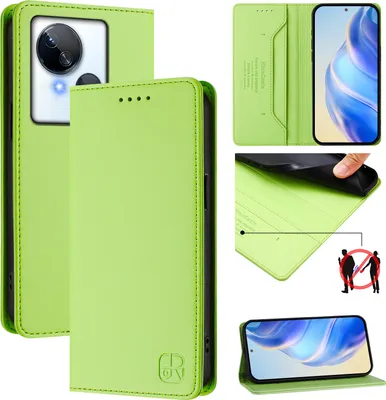 Produktbild von Lederhülle für Tecno Spark 10 5G Hülle Flip Brieftasche Kartenfächern Ständer Schutzhülle Grün