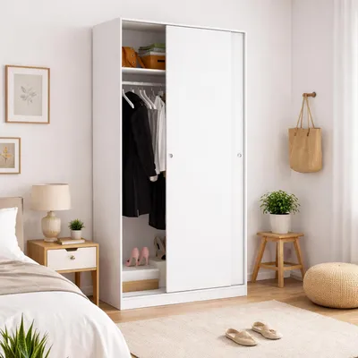 Immagine prodotto di Dmora Guardaroba 2 Ante Abigale 50x204h cm Bianco Bianco Lucido, Appendiabiti 2 Ante
