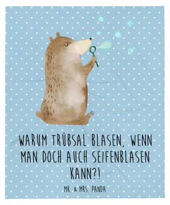 Produktbild von Mr. & Mrs. Panda Bettdecke Bär Seifenblasen - Blau Pastell - Geschenk, Plaid, Kuschelige Decke, Lustig Sein Glücklich Traurig Happy, Kuscheldecke, Sofadecke, Teddy