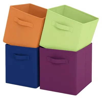 Image de Boîtes de rangement pliables en tissu avec poignées, lot de 4, 33 x 33 x 33 cm, pour la maison, la chambre d'enfant, l'armoire et le rangement des jouets